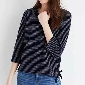 MADEWELL Navy Striped Side Lace Knit Top sz S